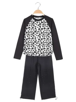 Injuly Completo 2 pezzi da bambina con maglietta stampata e pantaloni a zampa