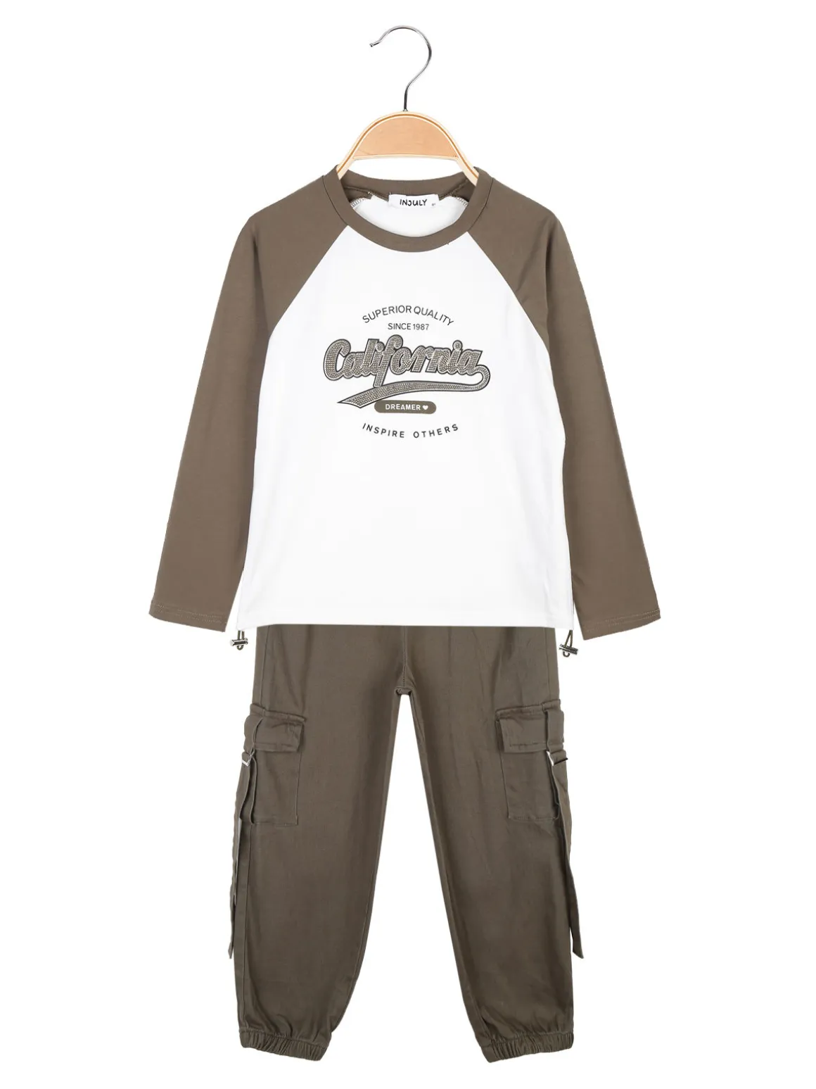 Injuly Completo 2 pezzi da ragazza maglietta + pantaloni con tasconi