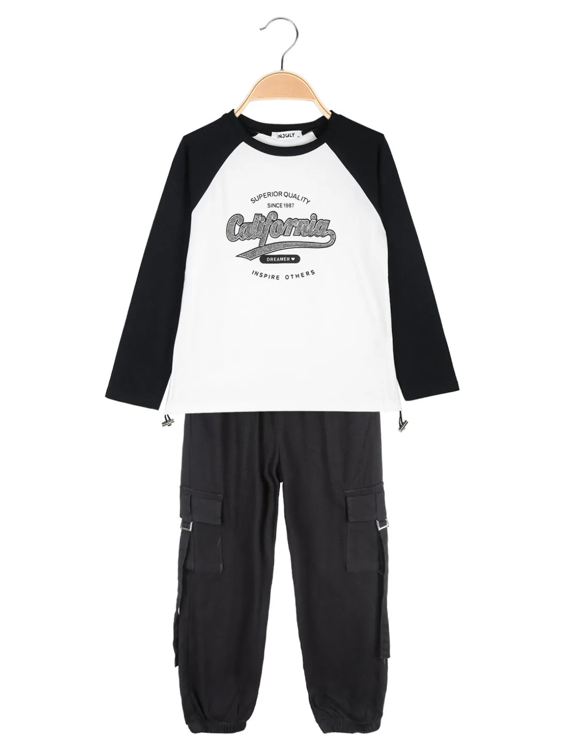 Injuly Completo 2 pezzi da ragazza maglietta + pantaloni con tasconi