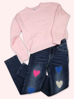 Injuly Maglione da bambina cuori - rosa