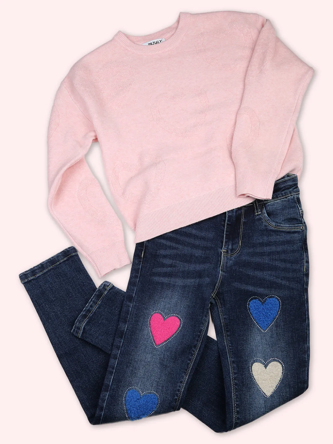 Injuly Maglione da bambina cuori - rosa