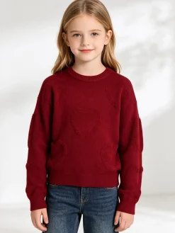 Injuly Maglione da bambina cuori - bianco