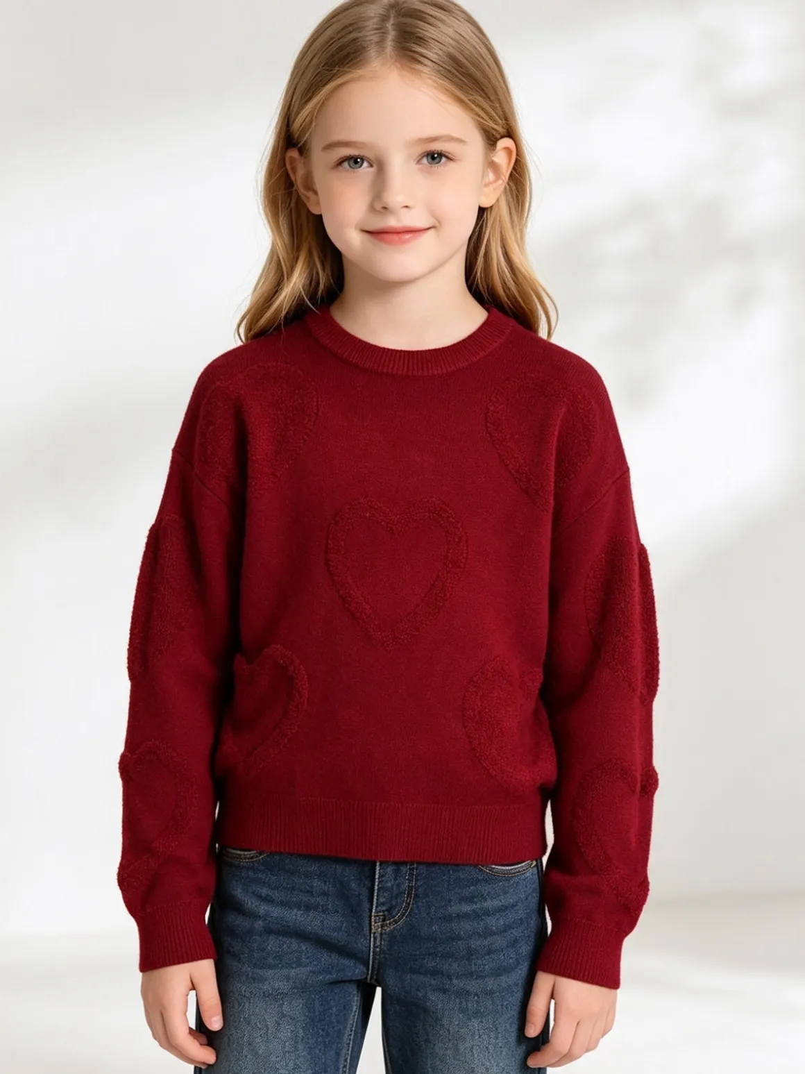 Injuly Maglione da bambina cuori - bianco