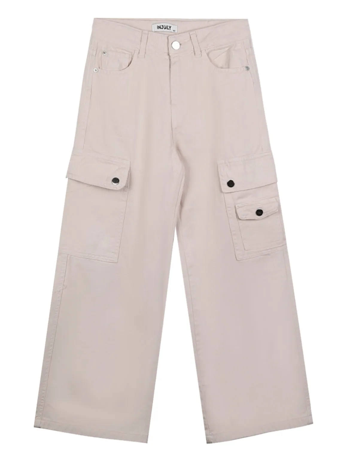 Injuly Pantaloni da ragazza a gamba larga con tasconi