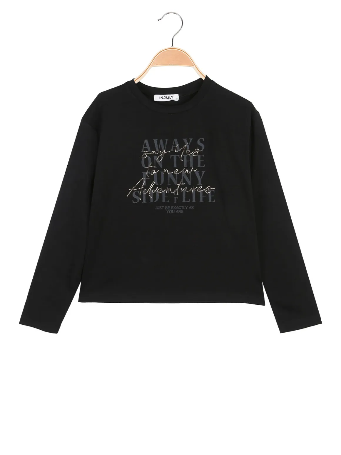 Injuly T-shirt da bambina in cotone a maniche lunghe con stampa - nero