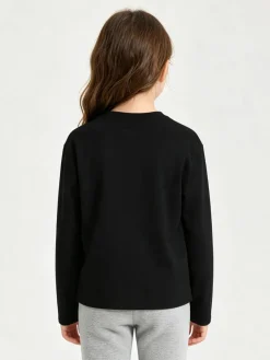 Injuly T-shirt da bambina in cotone a maniche lunghe con stampa - nero