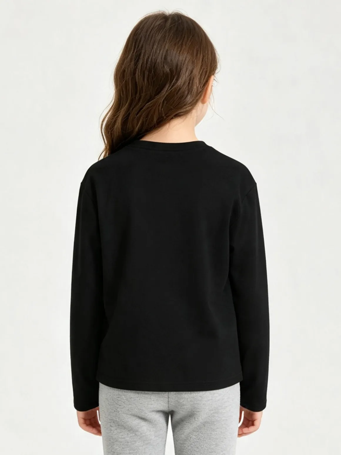 Injuly T-shirt da bambina in cotone a maniche lunghe con stampa - nero