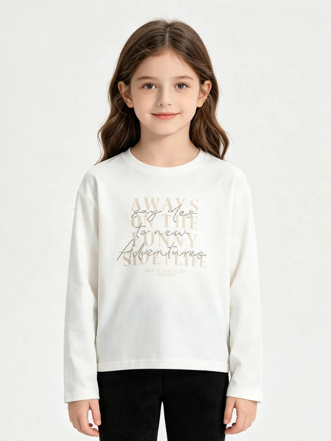 Injuly T-shirt da bambina in cotone a maniche lunghe con stampa - bianco