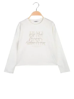 Injuly T-shirt da bambina in cotone a maniche lunghe con stampa - bianco