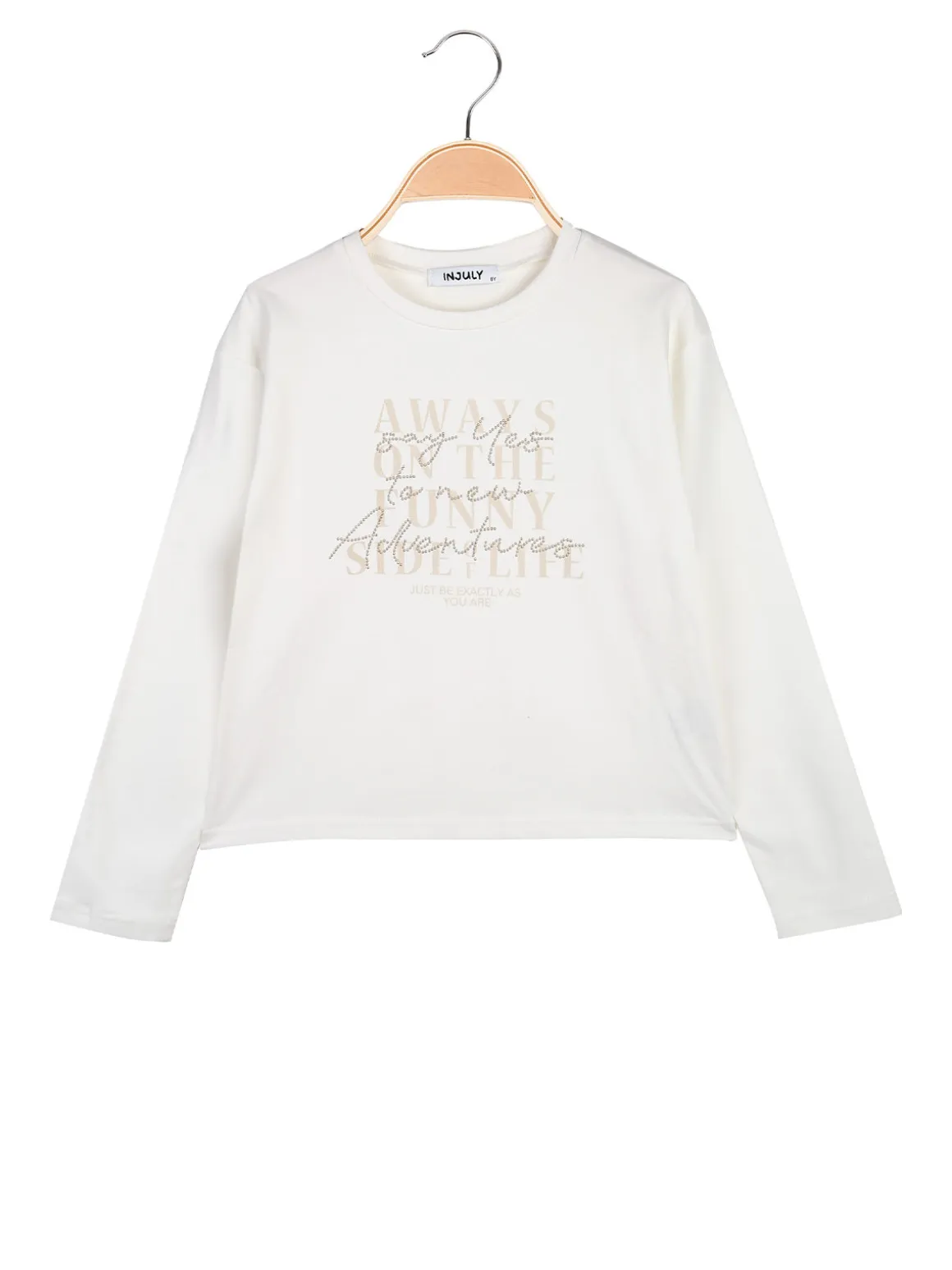 Injuly T-shirt da bambina in cotone a maniche lunghe con stampa - bianco