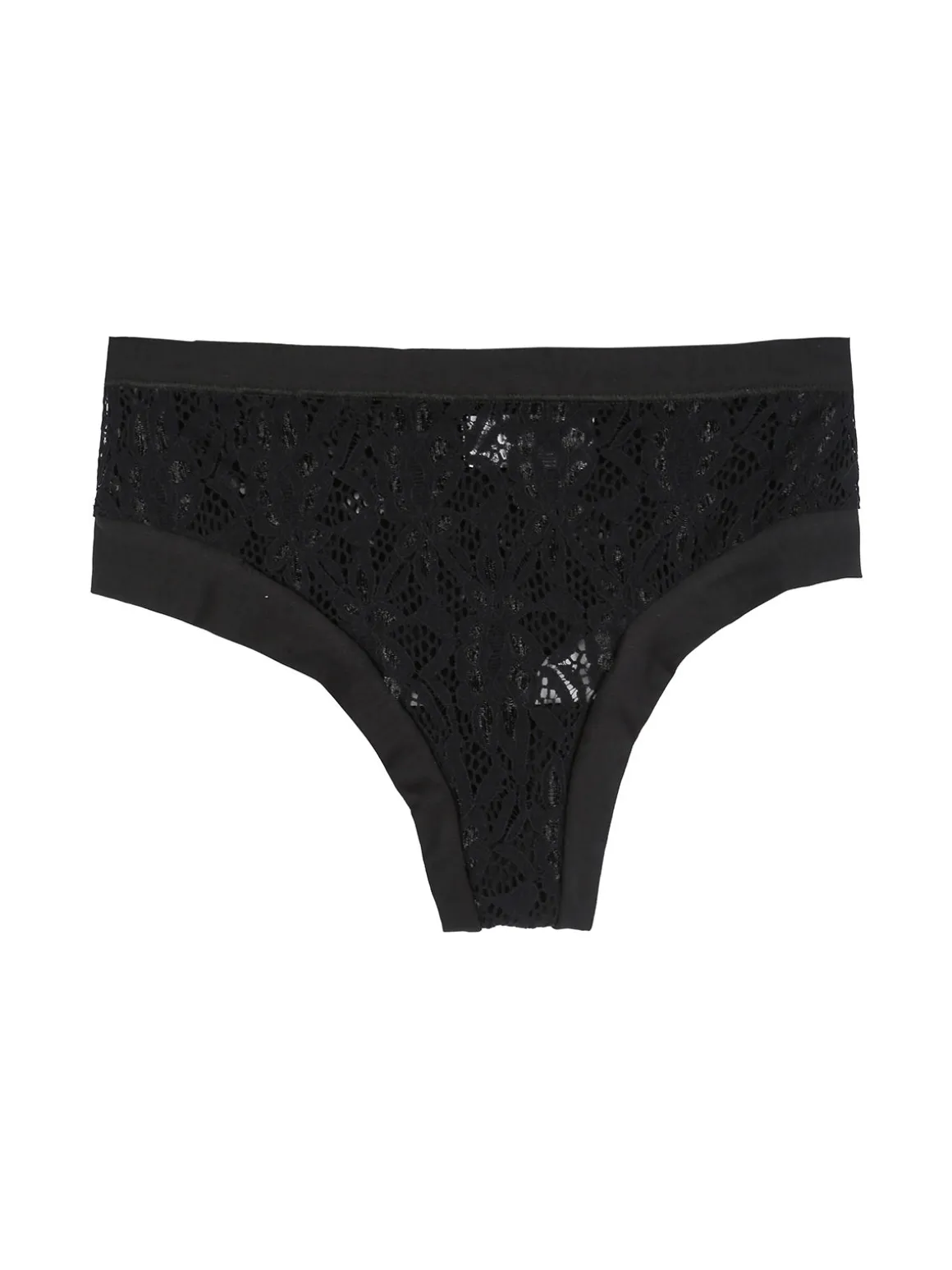 Intimami Brasiliana alta con pizzo in cotone bielastico - nero