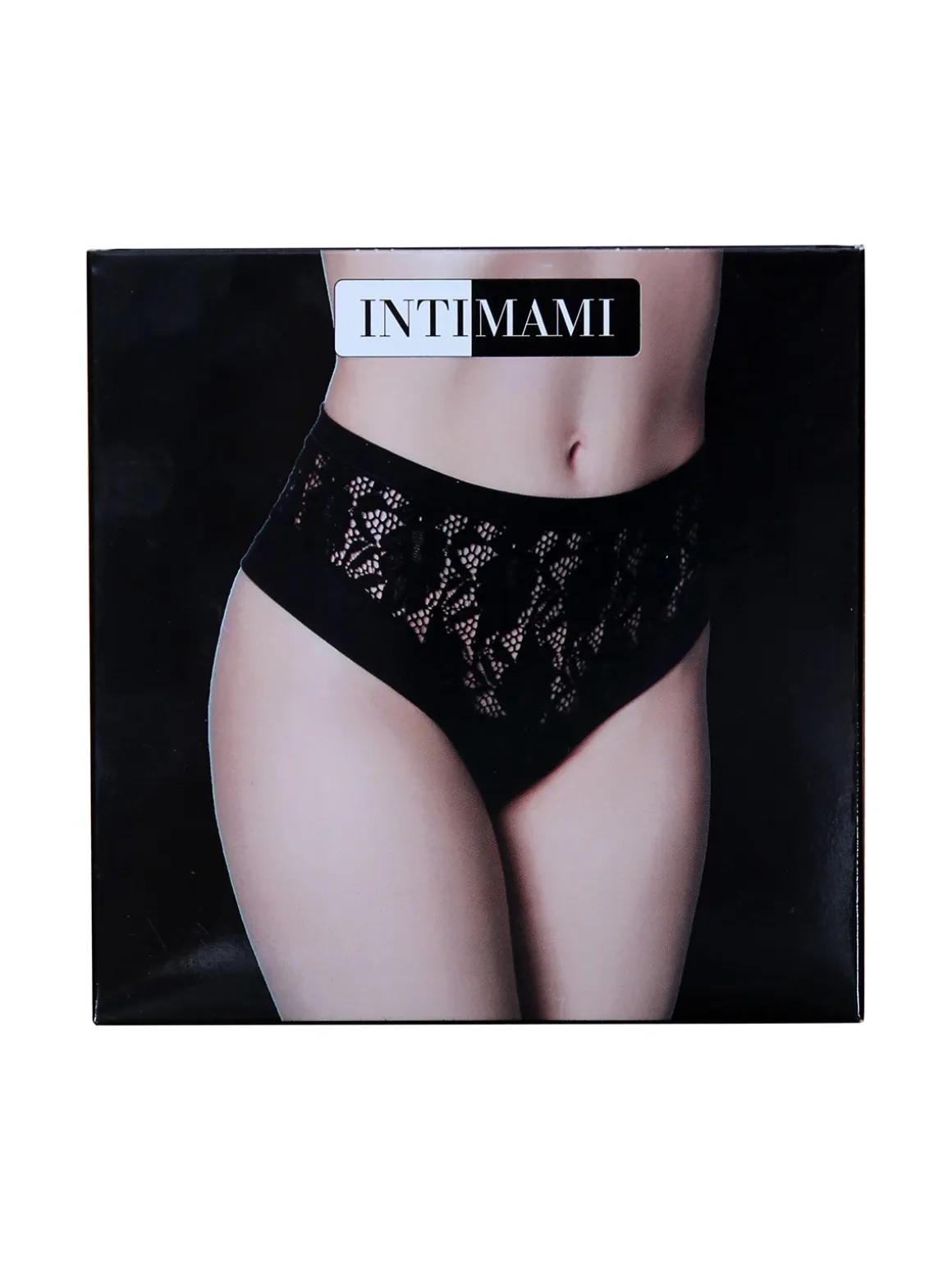 Intimami Brasiliana alta con pizzo in cotone bielastico - nero