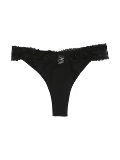 Intimami Brasiliana in cotone bielastico con pizzo - nero