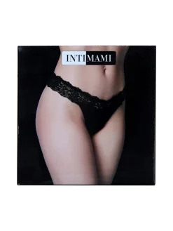 Intimami Brasiliana in cotone bielastico con pizzo - nero