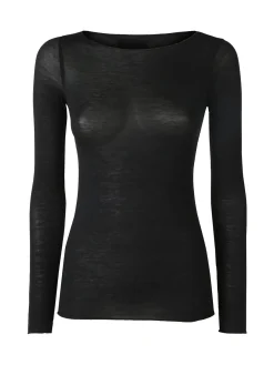 Intimami Maglia donna a maniche lunghe in misto lana con scollo a barca - nero
