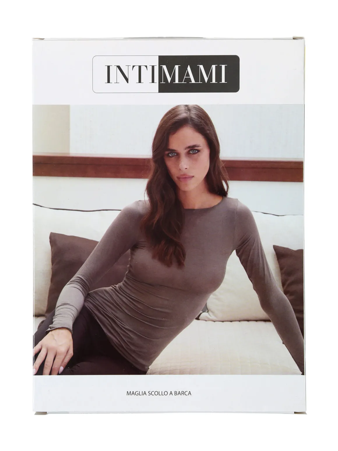 Intimami Maglia donna a maniche lunghe in misto lana con scollo a barca - marrone