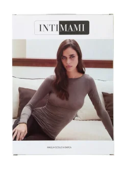Intimami Maglia donna a maniche lunghe in misto lana con scollo a barca - panna
