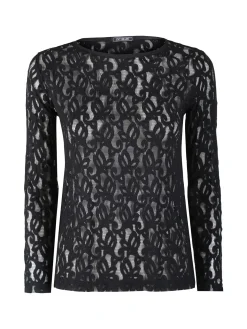 Intimami Top donna a maniche lunghe con pizzo - nero
