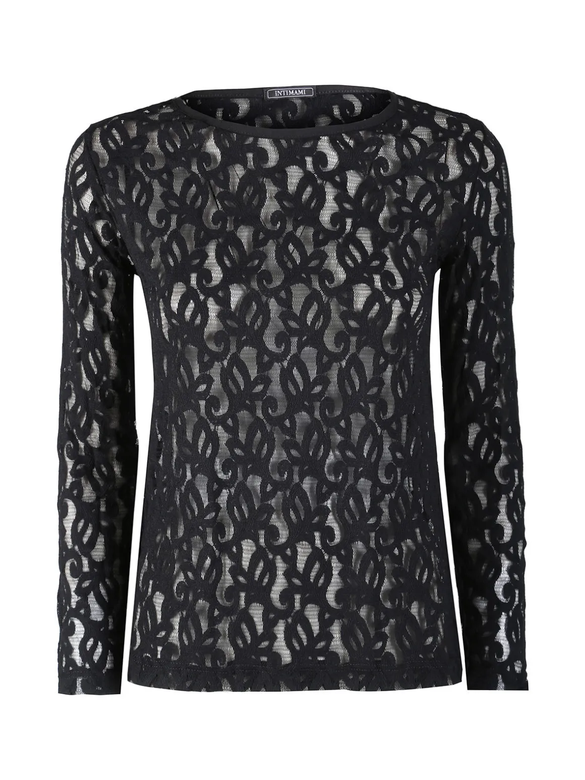 Intimami Top donna a maniche lunghe con pizzo - nero