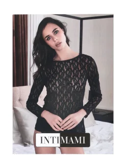 Intimami Top donna a maniche lunghe con pizzo - nero