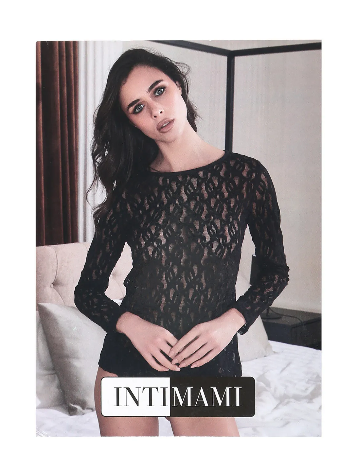 Intimami Top donna a maniche lunghe con pizzo - nero
