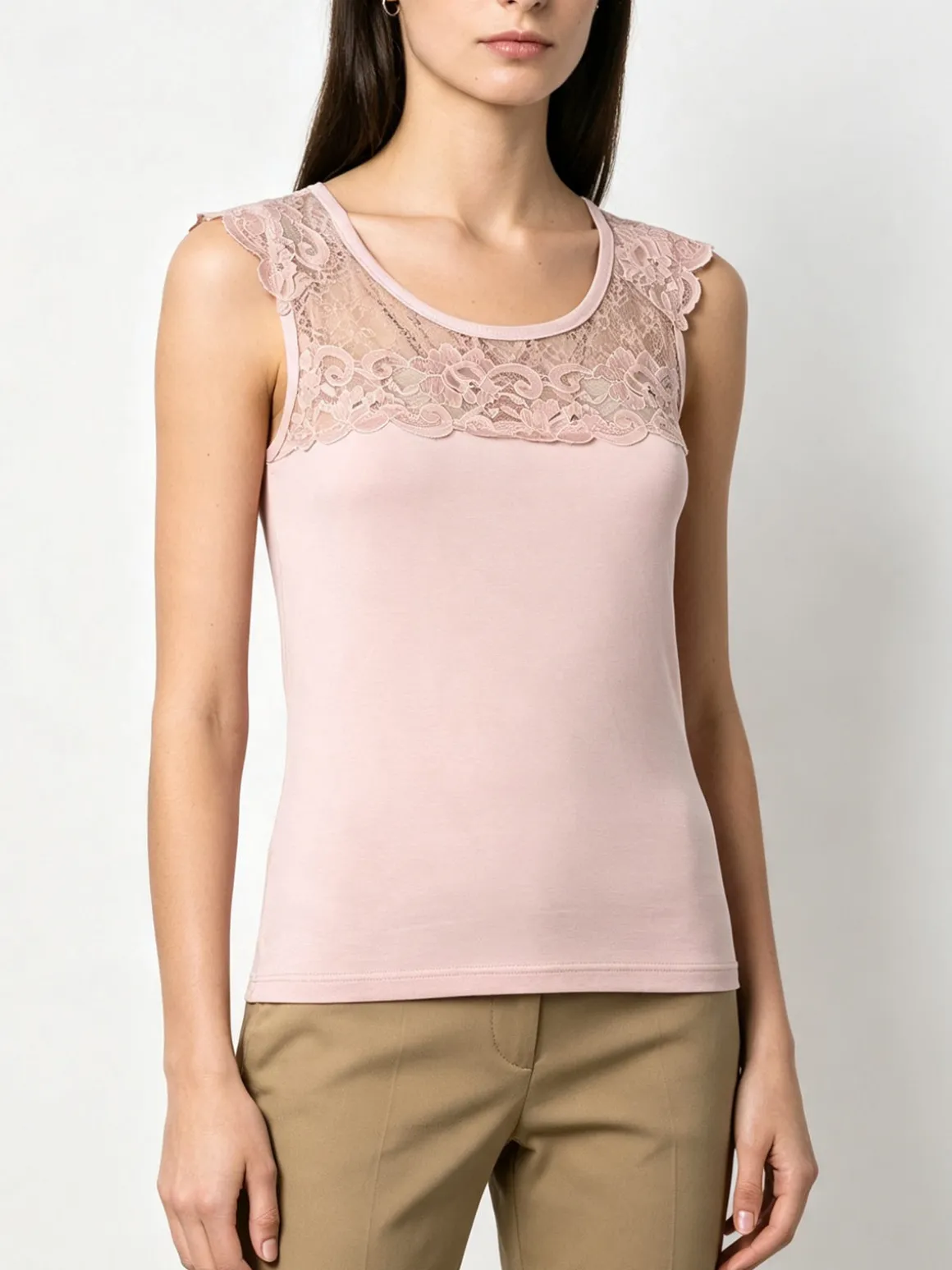 Intimami Top donna a spalla larga con scollo in pizzo - rosa
