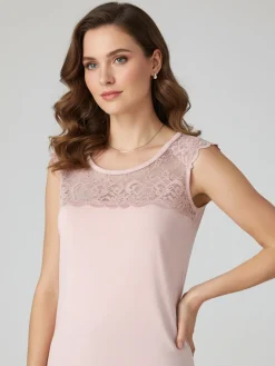 Intimami Top donna a spalla larga con scollo in pizzo - rosa