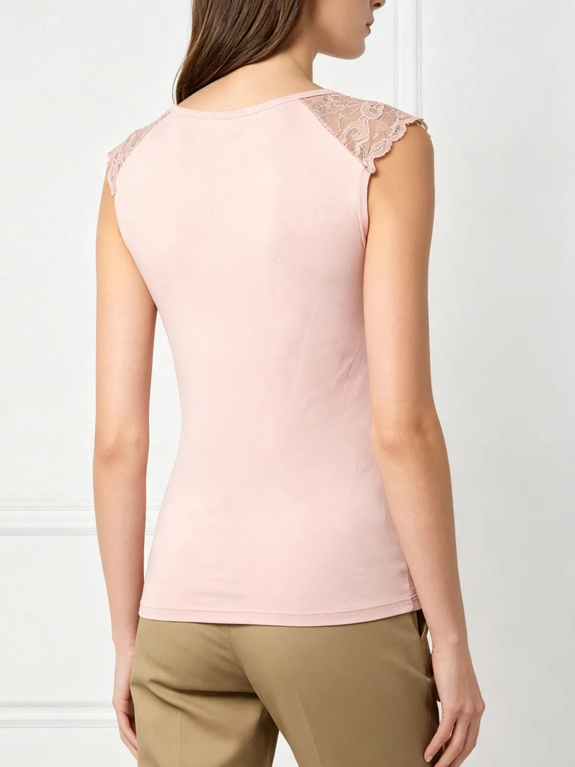 Intimami Top donna a spalla larga con scollo in pizzo - rosa