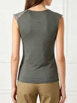 Intimami Top donna a spalla larga con scollo in pizzo - verde