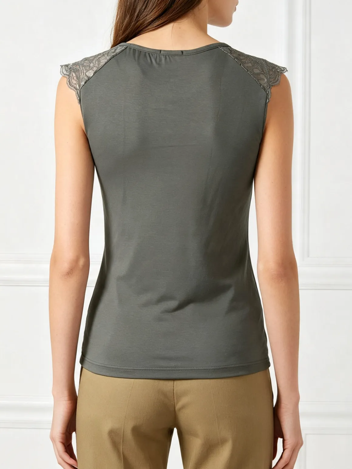 Intimami Top donna a spalla larga con scollo in pizzo - verde