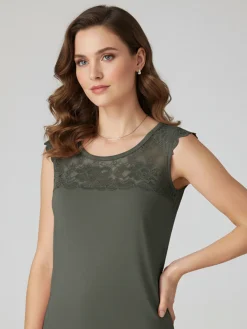 Intimami Top donna a spalla larga con scollo in pizzo - verde