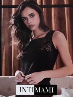 Intimami Top donna a spalla larga con pizzo in cotone bielastico