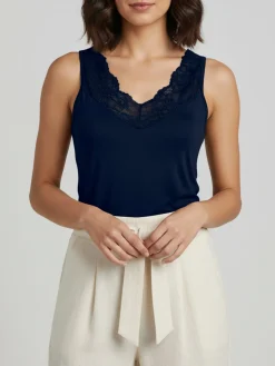 Intimami Top donna a spalla larga con scollo di pizzo - blu scuro