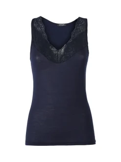 Intimami Top donna a spalla larga con scollo di pizzo - blu scuro