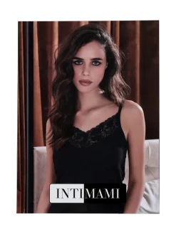 Intimami Top donna con spalline sottili in cotone bielastico - nero