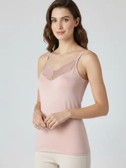 Intimami Top donna con spalline sottili e scollo in pizzo - rosa