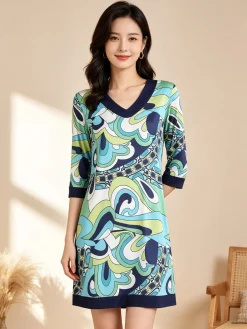 Intimami Vestitino donna con maniche a 3/4 e scollo a V