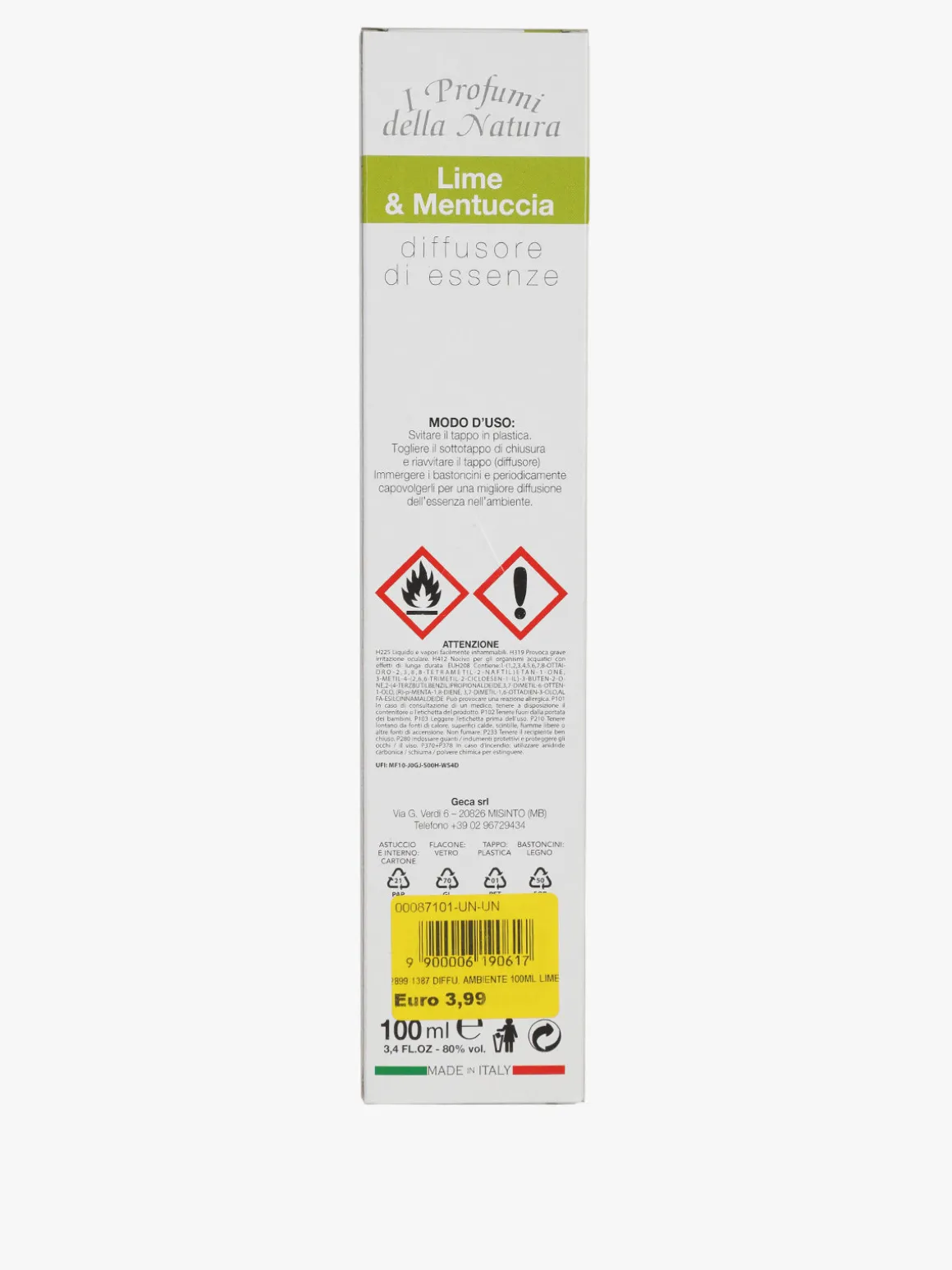 I Profumi Della Natura Diffusore per ambienti con bastoncini Lime e Mentuccia