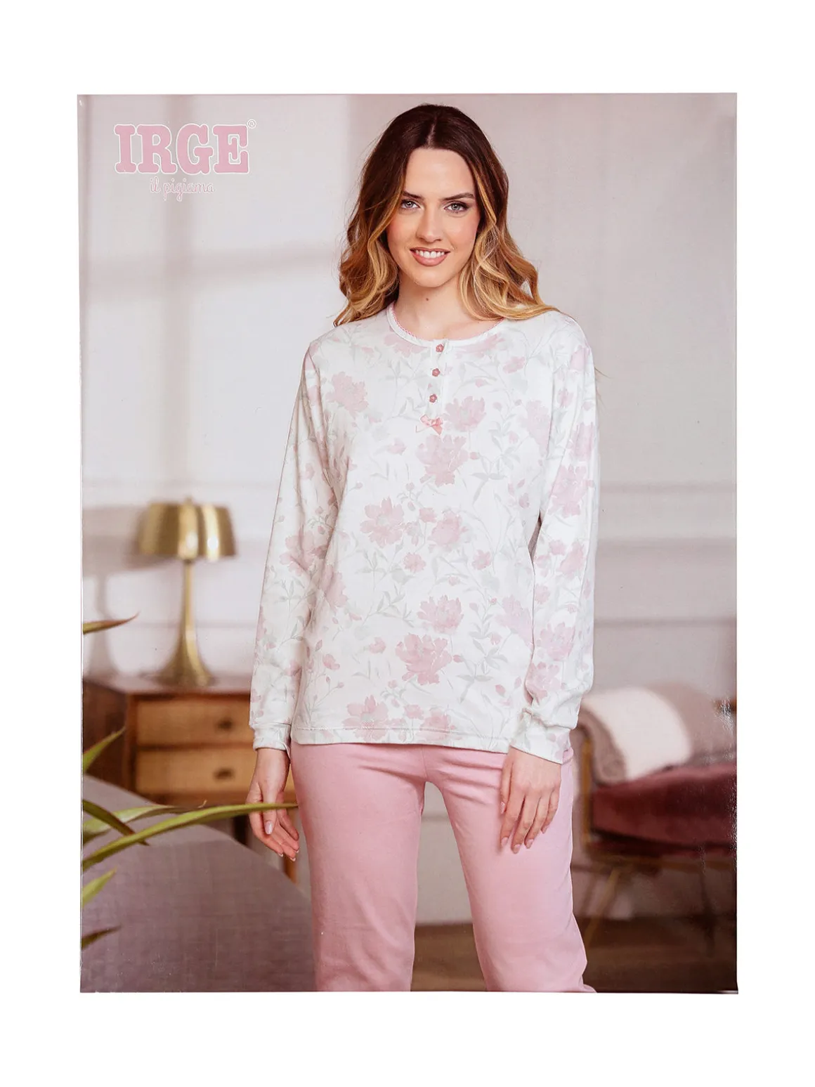 Irge Pigiama donna fiorato in cotone interlock - lilla