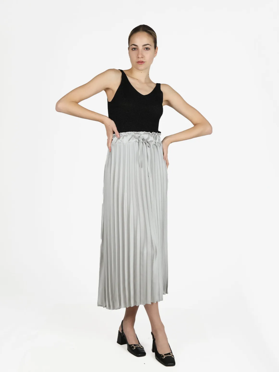 Italy Moda Top donna in lurex a costine scollo V