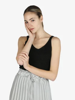 Italy Moda Top donna in lurex a costine scollo V