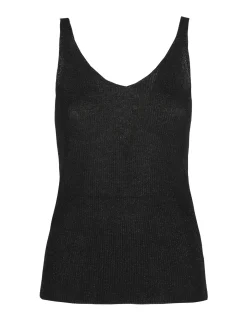 Italy Moda Top donna in lurex a costine scollo V