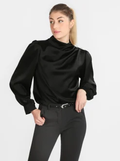 Jack Moda Blusa donna in raso con bottoni gioiello