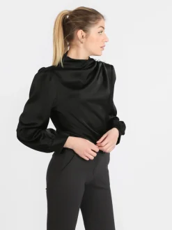 Jack Moda Blusa donna in raso con bottoni gioiello