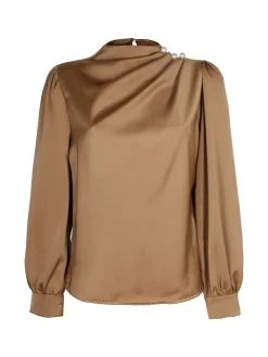 Jack Moda Blusa donna in raso con bottoni a perla