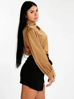 Jack Moda Blusa donna in raso con bottoni a perla