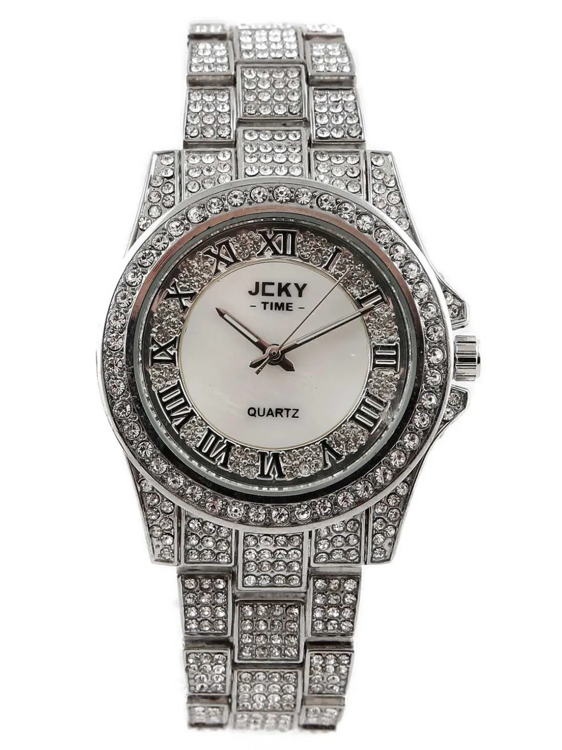 Jcky Orologio da polso con cinturino in acciaio e strass