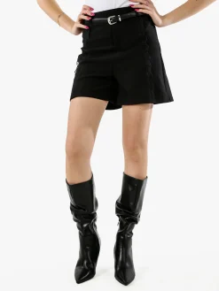 Jeans Louise Francoise Shorts donna a vita alta con inserti in pizzo e cintura - nero