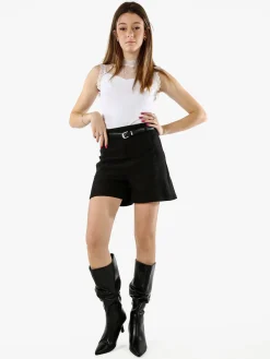 Jeans Louise Francoise Shorts donna a vita alta con inserti in pizzo e cintura - nero