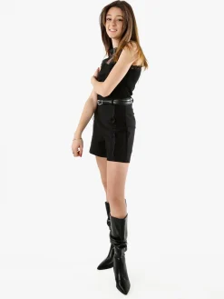 Jeans Louise Francoise Shorts donna a vita alta con inserti in pizzo e cintura - nero